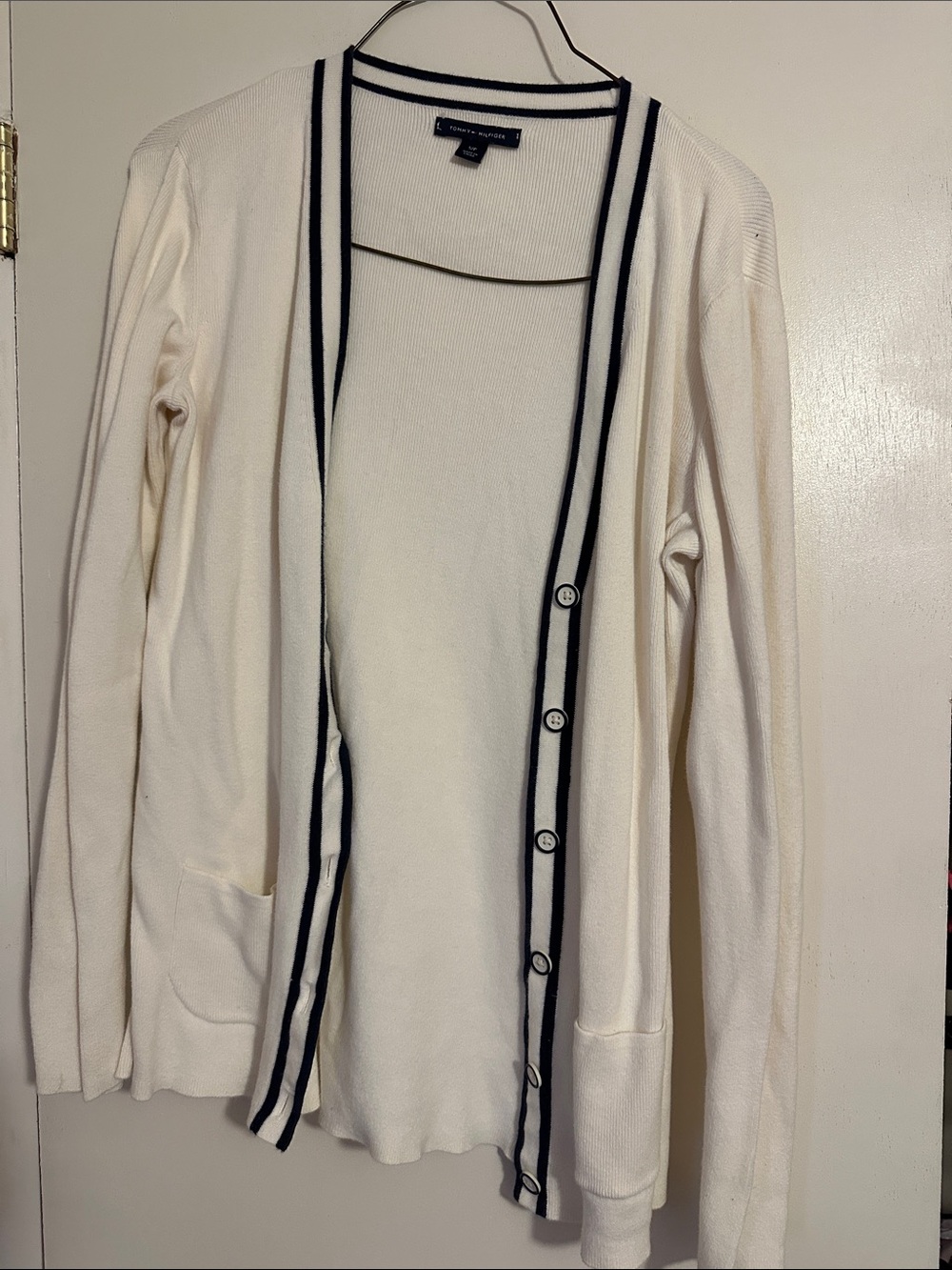 Tommy Hilfiger Ivory Cardigan with Navy Trim